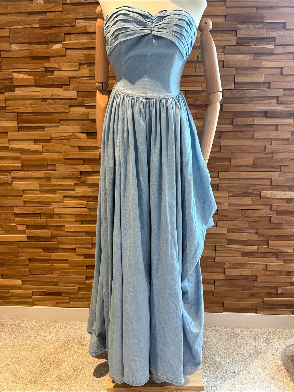 GAP + LoveShackFancy Chambray Corset NWT Size 00 Strapless Light Blue Maxi Skirt